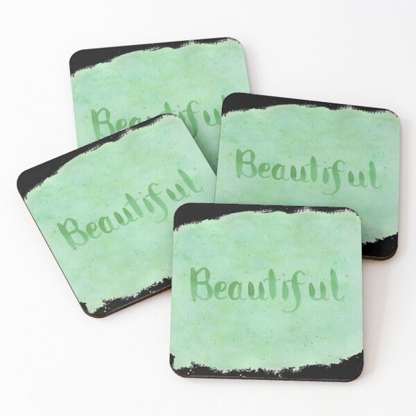 Item preview, Beautiful - written in Green Watercolor Brush Lettering on Black designed and sold by Karen McFarland.