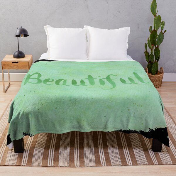 Item preview, Beautiful - written in Green Watercolor Brush Lettering on Black designed and sold by Karen McFarland.