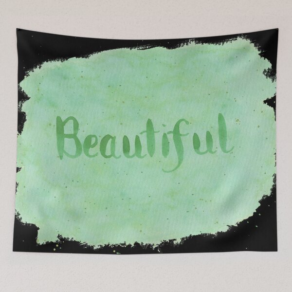 Item preview, Beautiful - written in Green Watercolor Brush Lettering on Black designed and sold by Karen McFarland.