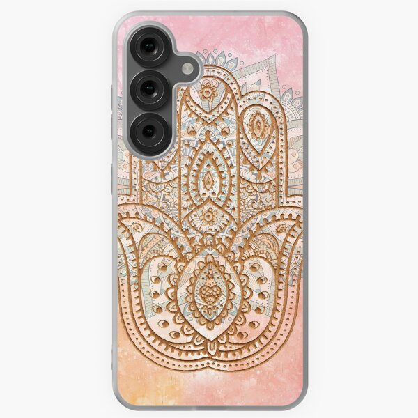 Item preview, Golden Hamsa Pink Yellow Watercolor Background designed and sold by MysticMagpie.
