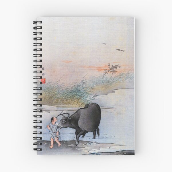 Item preview, Boy with Cow at the River (Restored Japanese Artwork) designed and sold by PromoteProgress.