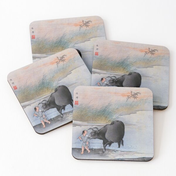Item preview, Boy with Cow at the River (Restored Japanese Artwork) designed and sold by PromoteProgress.
