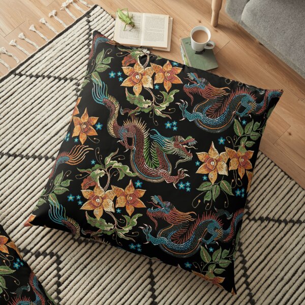 Dragons and narcissus Floor Pillow