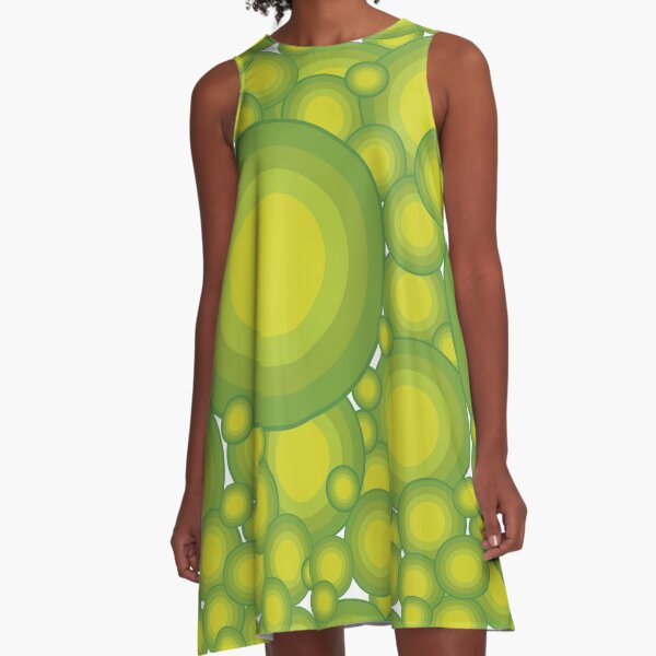 Grüne Kreise im 70er Jahre Stil überlappend A-Linien Kleid