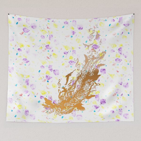 Item preview, Golden feather with birds and music notes designed and sold by AnnArtshock.