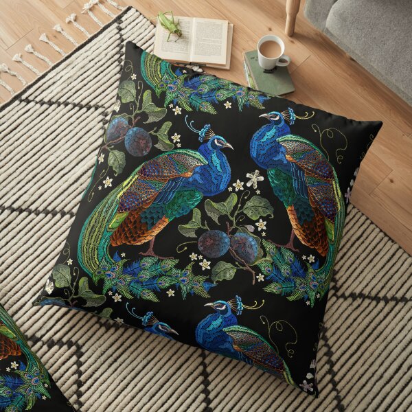 Embroidery peacocks Floor Pillow