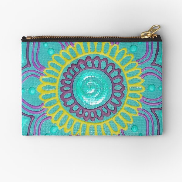 Electric Teal Mandala Zipper Pouch