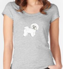 Bichon Frise dog on blue Women's Fitted Scoop T-Shirt