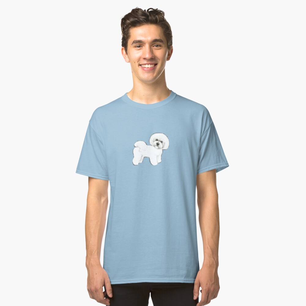 Bichon Frise dog on blue Classic T-Shirt