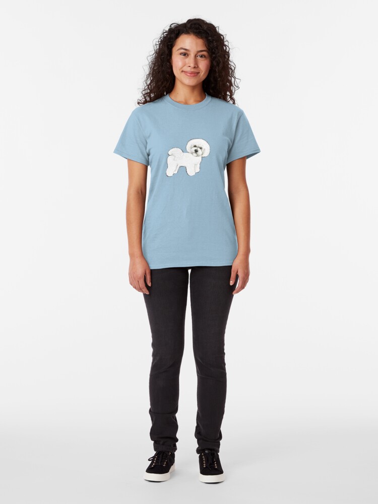 Alternate view of Bichon Frise dog on blue Classic T-Shirt