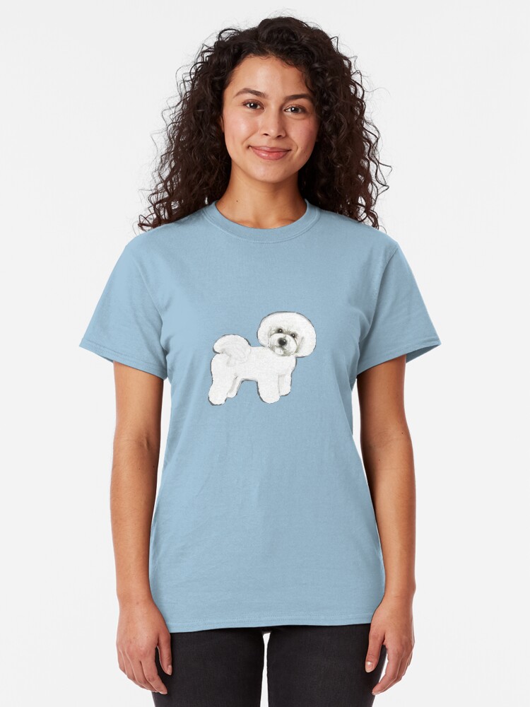 Alternate view of Bichon Frise dog on blue Classic T-Shirt