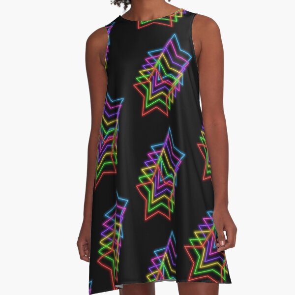 Item preview, 1980s Rainbow Neon Glowing Stars, Large Size Repeating Pattern designed and sold by Nicolette Olivier.