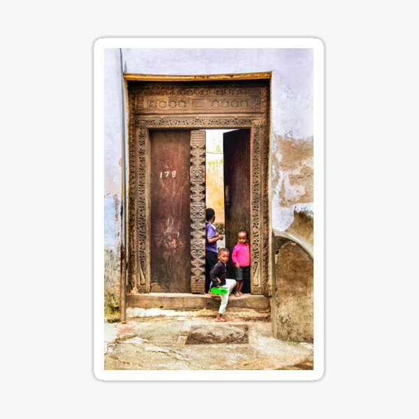African Kids Playing in Stonetown Zanzibar 3609 Tanzania Sticker
