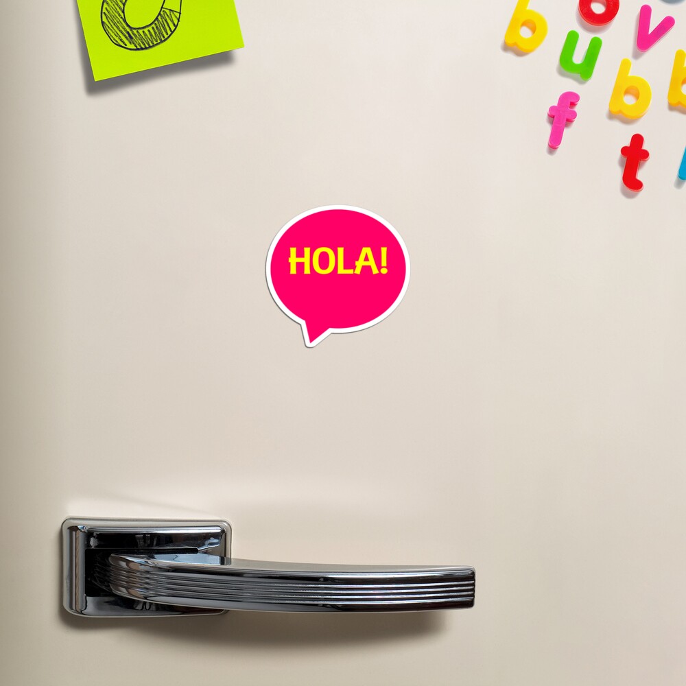 "Hola! Spanish Hello Pink and Yellow Speech Bubble" by naylajj