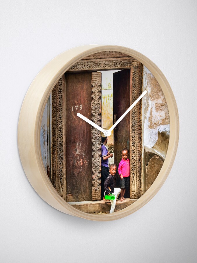 Alternate view of African Kids Playing in Stonetown Zanzibar 3609 Tanzania Clock