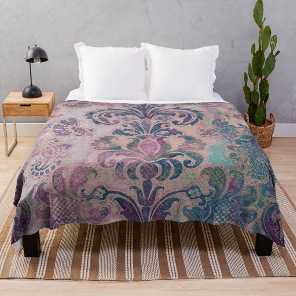 Item preview, Grunge damask PLUM purple blush pink blue green designed and sold by Delinda Graphic Studio.