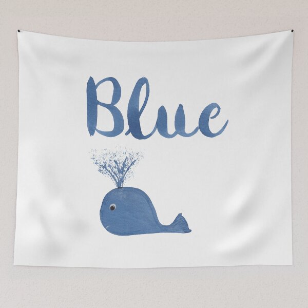 Item preview, Brush Lettered Blue and Cute Blue Whale on White designed and sold by Karen McFarland.
