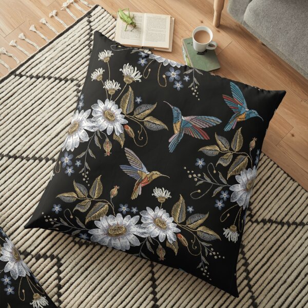 Humming bird and chamomile pattern Floor Pillow