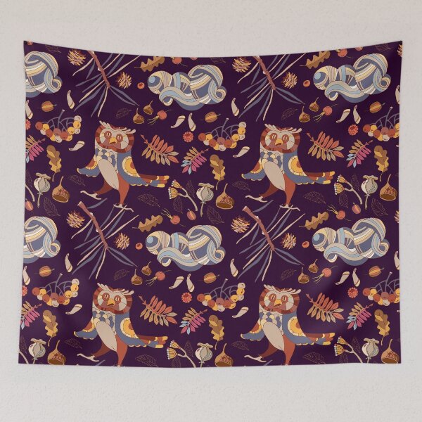 Item preview, Owl and autumn leaves pattern designed and sold by matrioshka.