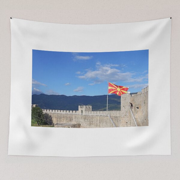 Item preview, The Macedonian flag on the Samuil fortress Ohrid Macedonia designed and sold by goceris.
