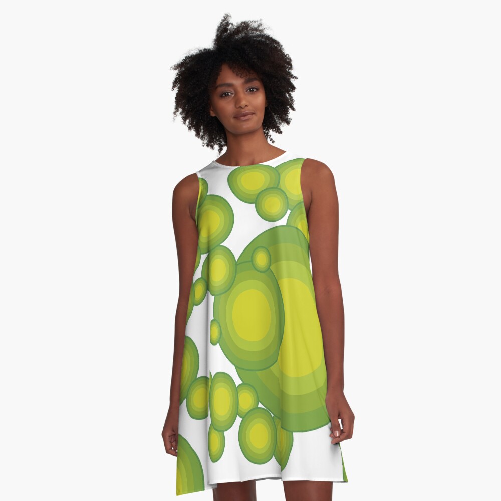 Grüne Kreise im 70er Jahre Stil A-Linien Kleid