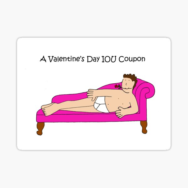 Valentine's Day IOU Coupon Sexy Cartoon Man Sticker for Sale by KateTaylor