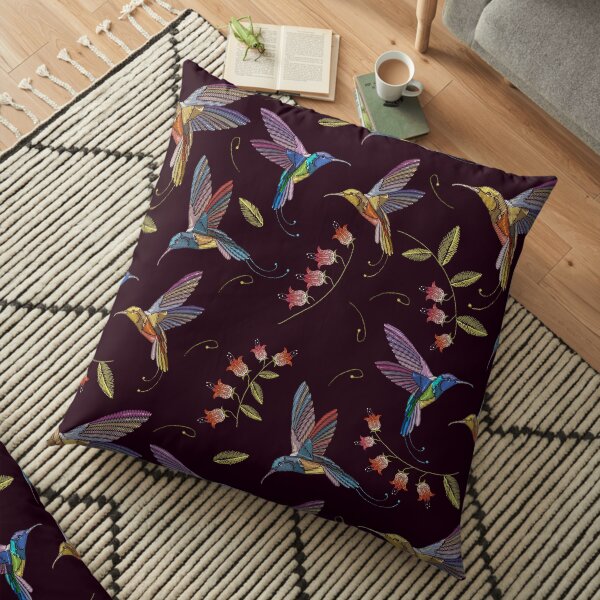 Humming bird and summer flowers Floor Pillow