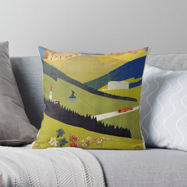Vintage Alto Adige South Tirol Italian travel ad Throw Pillow