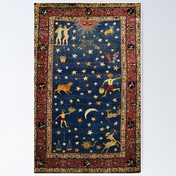 Item preview, ANTIQUE PERSIAN CARPET WITH ZODIACAL SIGNS,STARS IN BLUE SKY designed and sold by BulganLumini.