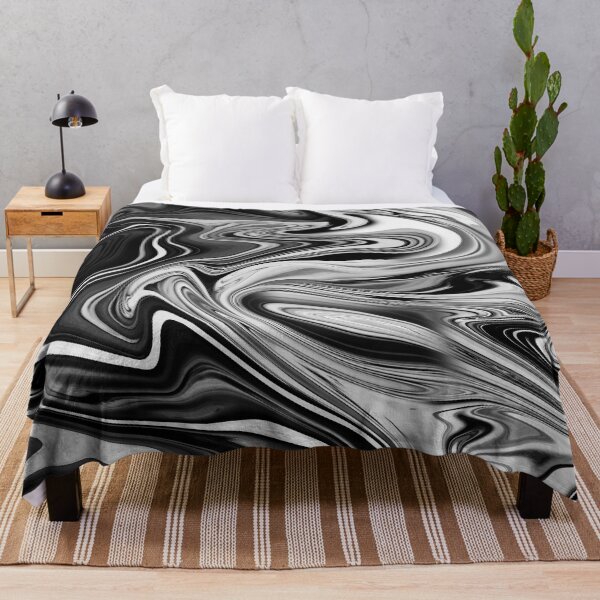 Elegant Marble 7 - Liquid Black and White Throw Blanket