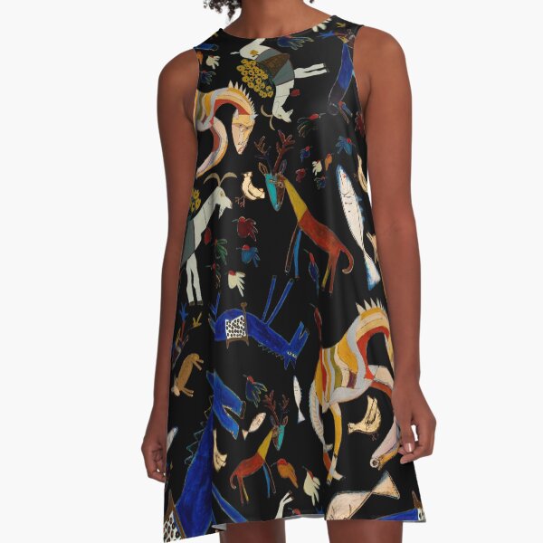 Wild Folk Menagerie - Black A-Line Dress