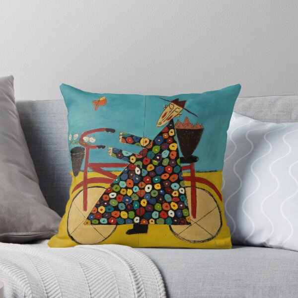 Boardwalk Bicycle Monk Throw Pillow