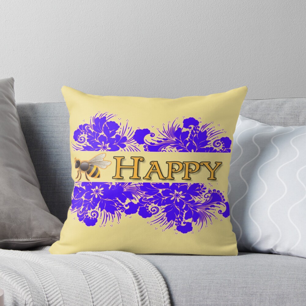 Bee Happy Floral: One Design, On Everything — Throw Pillow