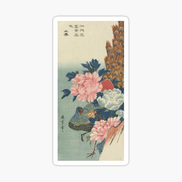 Item preview, Peacock and Peonies Japanese Woodblock Print designed and sold by Vintage Wall Art.