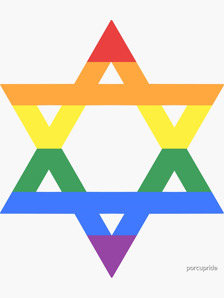 Thumbnail 3 of 3, Sticker, Rainbow Star of David (light) designed and sold by porcupride.