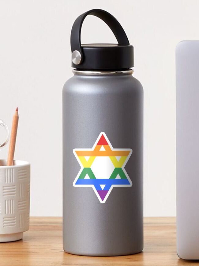 Thumbnail 1 of 3, Sticker, Rainbow Star of David (light) designed and sold by porcupride.