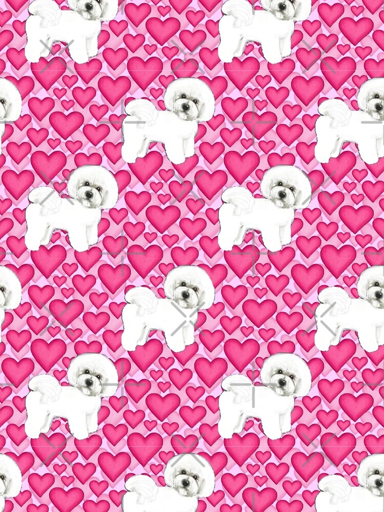 Bichon Frise Valentines Day Love hearts in pink by MagentaRose