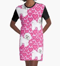 Bichon Frise Valentines Day Love hearts in pink Graphic T-Shirt Dress