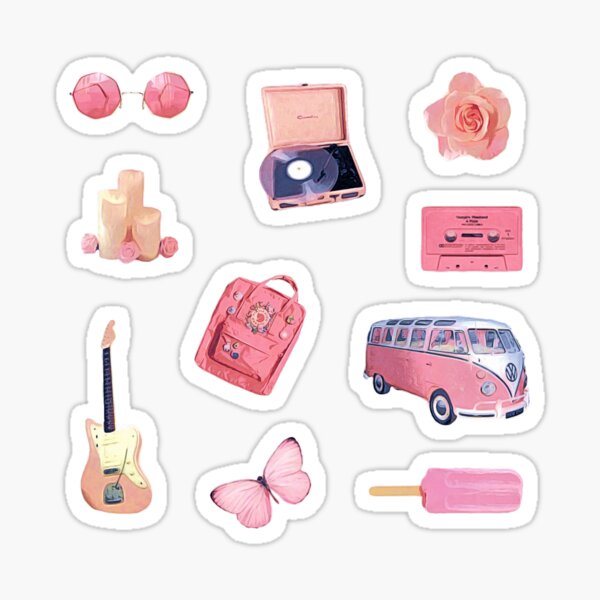 Pink Hippie Retro Summer Vibes ~ Sticker Sheet Bundle Pack Collection Set 2 Sticker