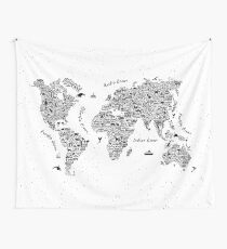 World Map - Globe Global Maps Wanderlust Adventure Typography Wall Tapestry