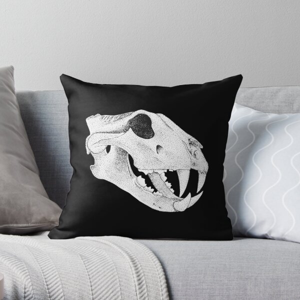 Prehistoric Cat Skull Throw Pillow