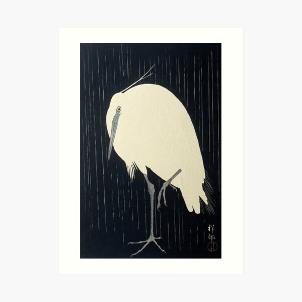 Egret in the Rain, Ohara Koson, 1920s Art Print