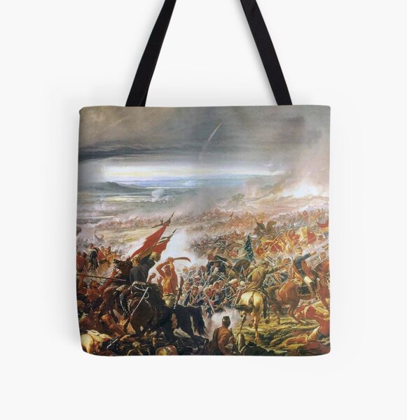 Battle of Tuyutí. #war, #crowd, #weapon, #army, #battle, illustration, painting, people, art, flame All Over Print Tote Bag