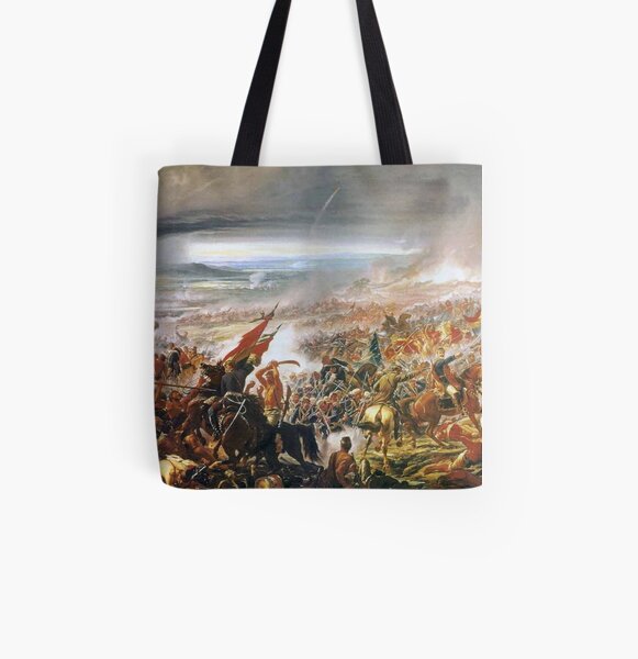 Battle of Tuyutí. #war, #crowd, #weapon, #army, #battle, illustration, painting, people, art, flame All Over Print Tote Bag