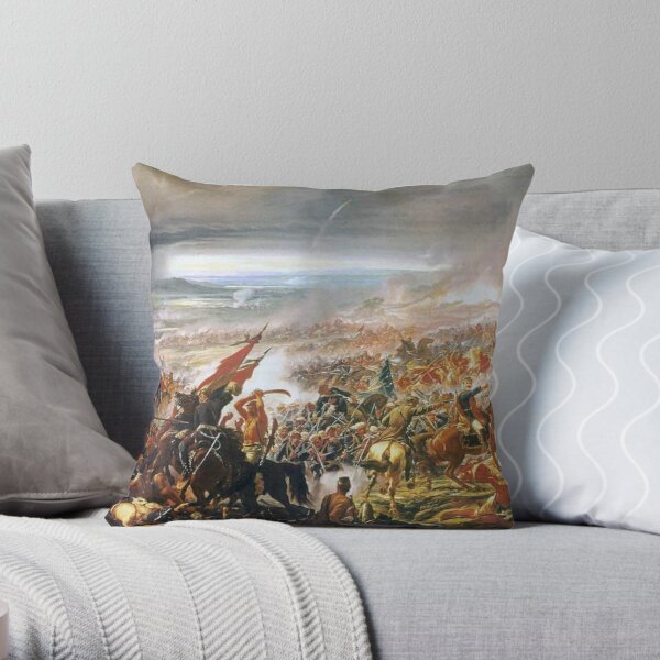 Battle of Tuyutí. #war, #crowd, #weapon, #army, #battle, illustration, painting, people, art, flame Throw Pillow