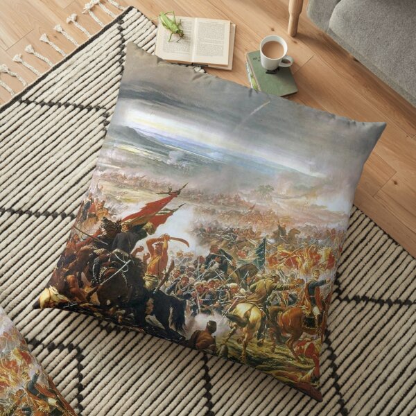 Battle of Tuyutí. #war, #crowd, #weapon, #army, #battle, illustration, painting, people, art, flame Floor Pillow
