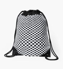 black and white checkered Drawstring Bag