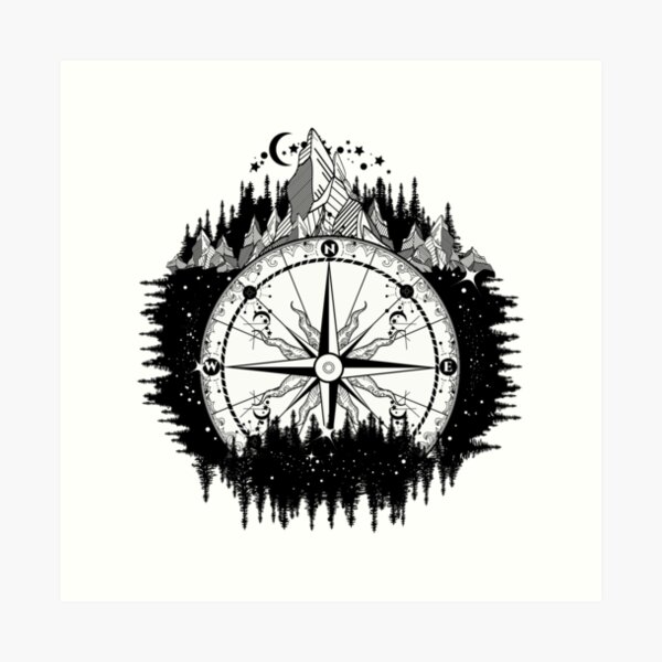 Mountain and compass Art Print