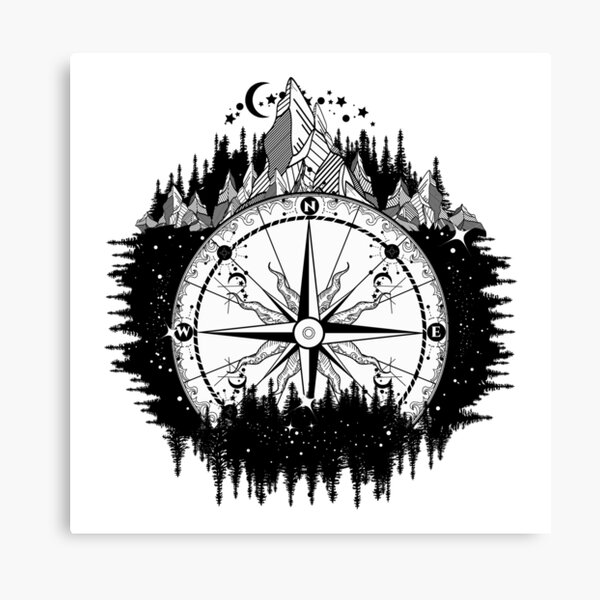 Mountain and compass Canvas Print