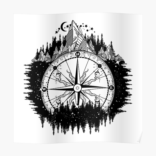 Mountain and compass Poster